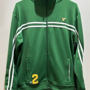 Y2K Green Track Jacket with White Stripes